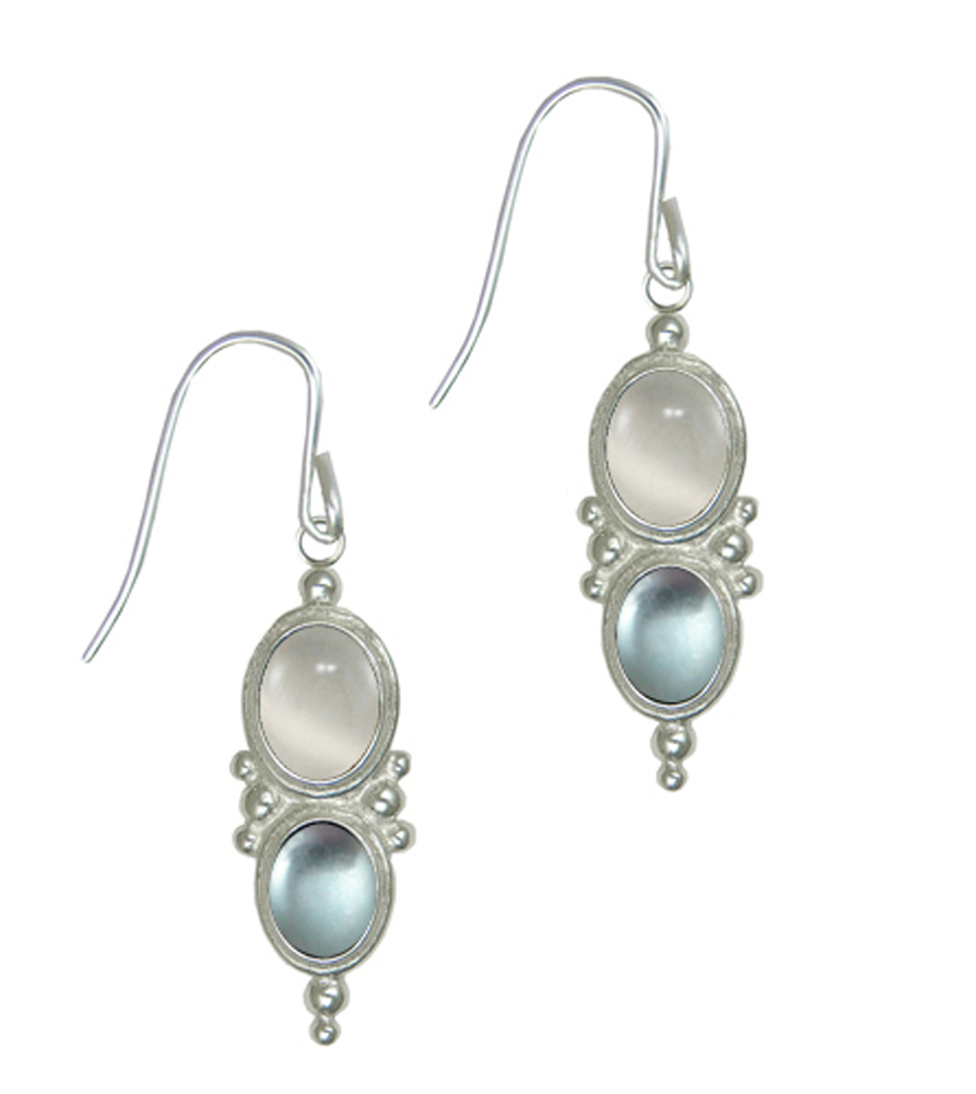 Sterling Silver Drop Dangle Earrings With White Moonstone And Blue Topaz